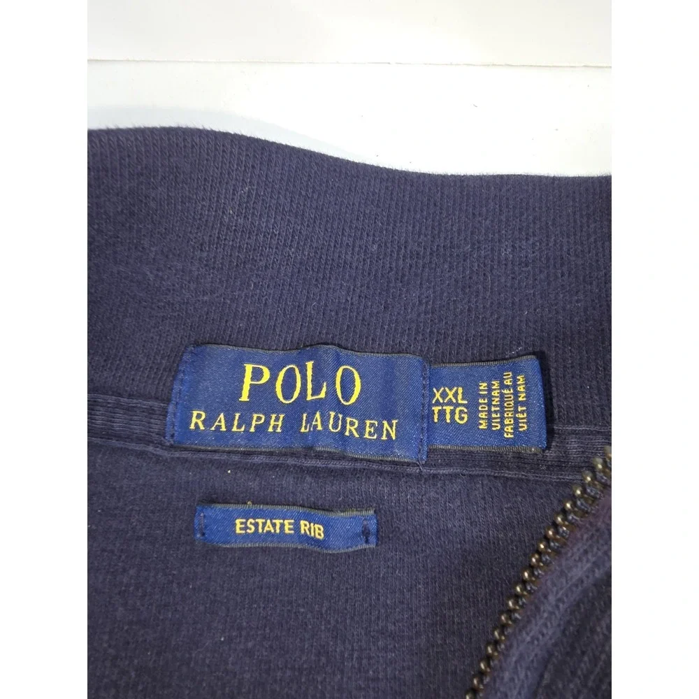 Polo Ralph Lauren Estate Rib Navy Blue Pullover Sweater‎ 1/4 Zip Mens Size 2XL